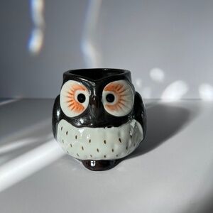 Vintage Mino Ware Japanese Owl Mug